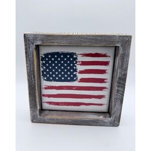Rustic American‎ Flag Distressed Wood Framed Wall Art Decor